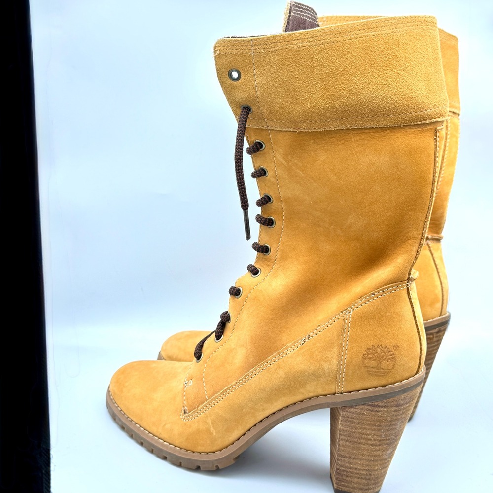 Timberland Glancy Lace Up Mid Calf Boots Combat Grunge Womens 9 Nubuck Leather - Picture 3 of 13